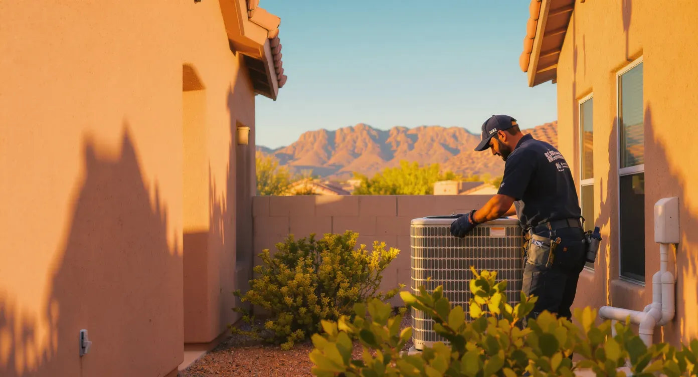 Las Vegas Metro HVAC professional working on a residential AC unit