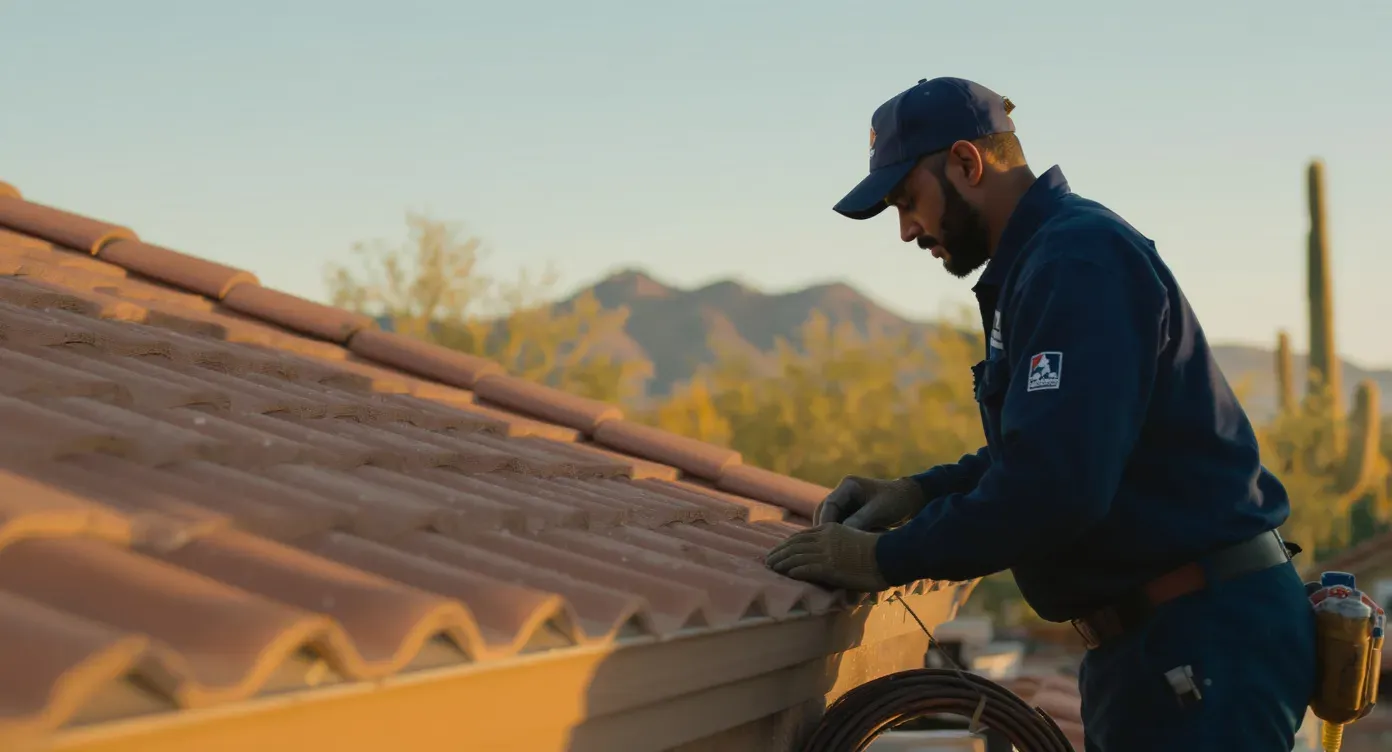 Phoenix Metro Roofing professional working on a residential AC unit